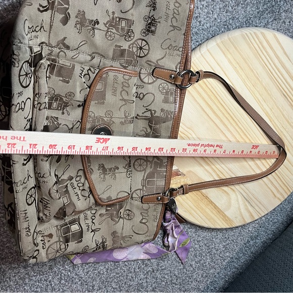 Coach Tan Shoulder Bag Purse with Purple Scarf AS IS - Picture 15 of 16